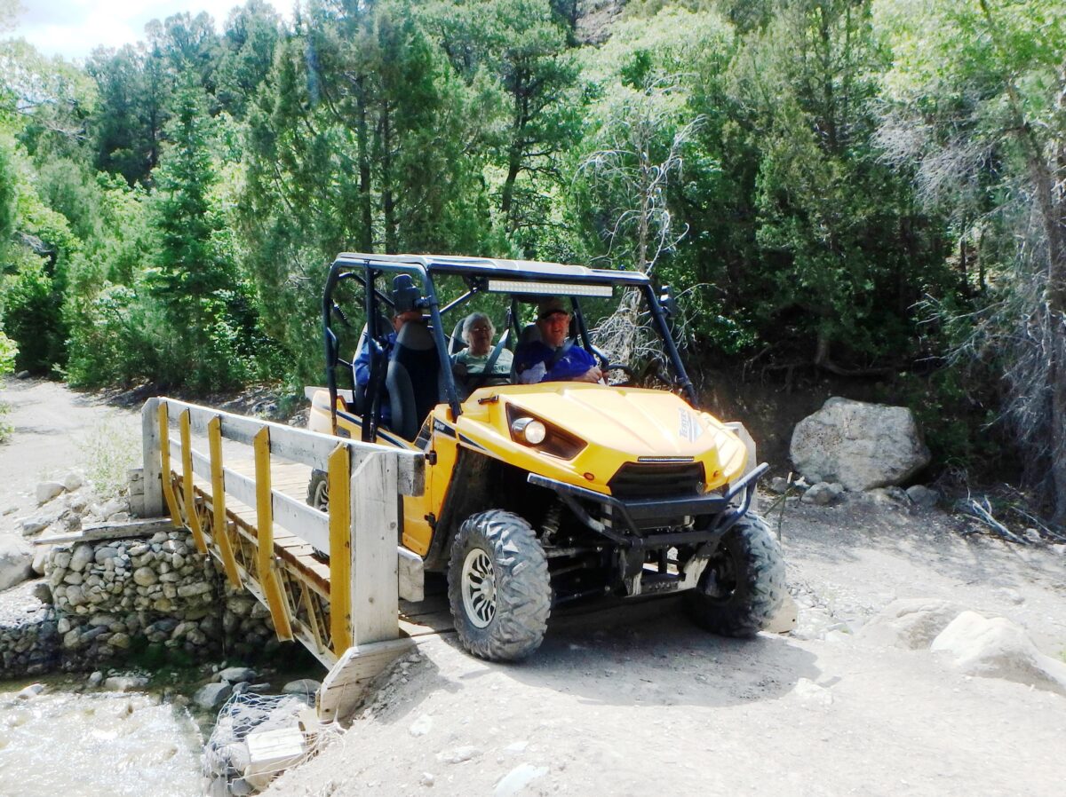 Crossing an OHV bridge at the beginning of the Patton ATV Trail on the Arapeen Trail System.